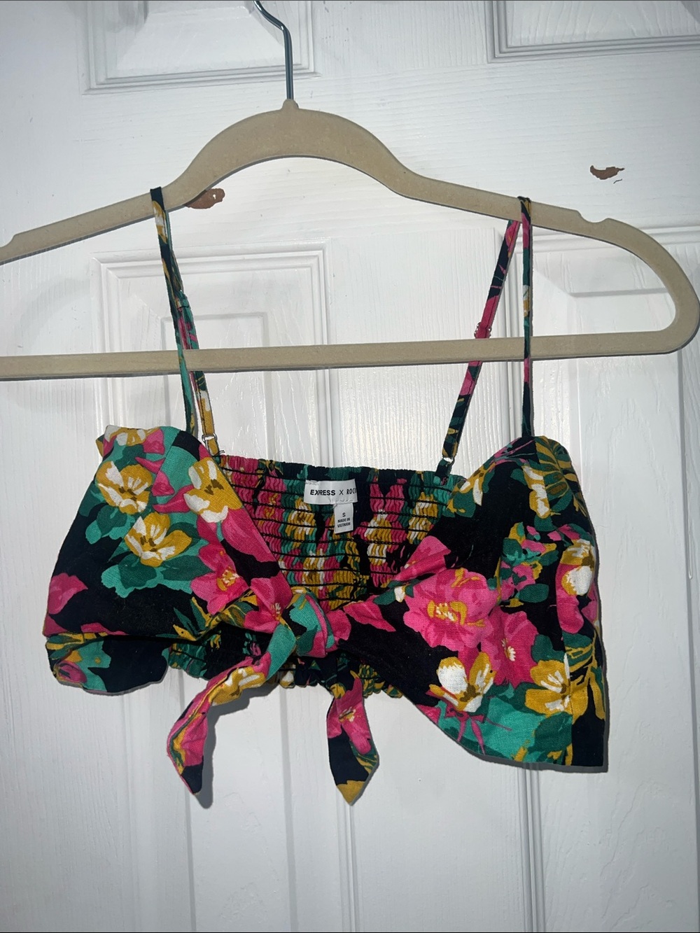 Express Floral Tie-Front Camisole in Black, Pink, Green, Yellow